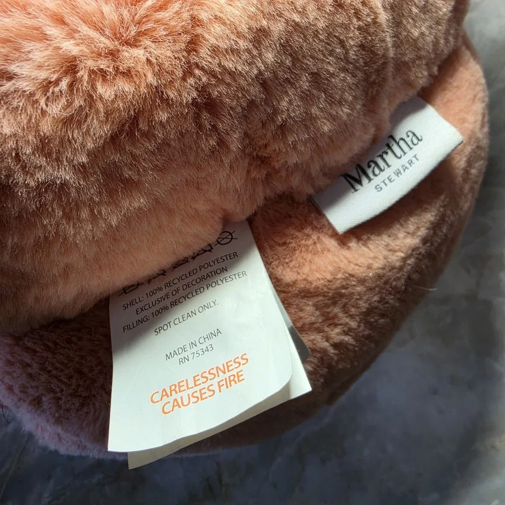 Martha Stewart Pink Plush Pumpkin Jack-O-Lantern Faux Fur Halloween Pillow 14